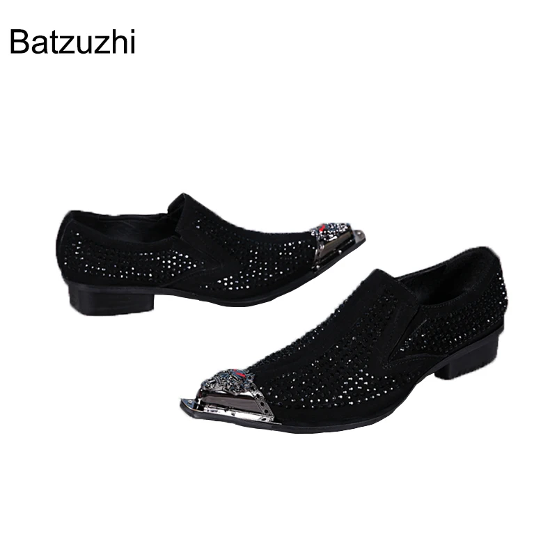

Batzuzhi роскошные дизайнерские черные/красные мужские кожаные туфли, мужские туфли с острым металлическим носком для вечерние ринки и свадьбы!