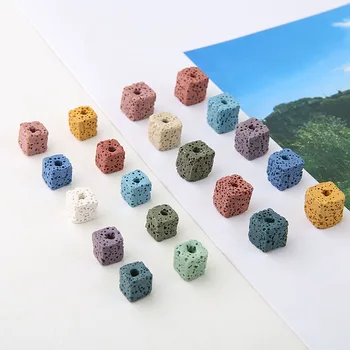 

6pcs Morandi Color Earrings Natural Volcanic Rock Perforated Size Square Ear Stud Material DIY Handmade Ornament Accessories