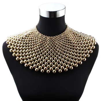 

Big Chunky Ball Beaded Maxi Choker Collar Pendant Necklace for Women Florate Brand Handmade Chain Metal Statement Bead Necklace