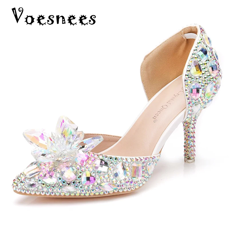 Серебряные туфли Стразы 2021 с цветами свадебные вечерние лодочки блестящие на