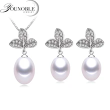 Набор ювелирных изделий из настоящего натурального жемчуга, жемчужное ожерелье, серьги для женщин, богемный 925 пробы, серебряные серьги с подвеской