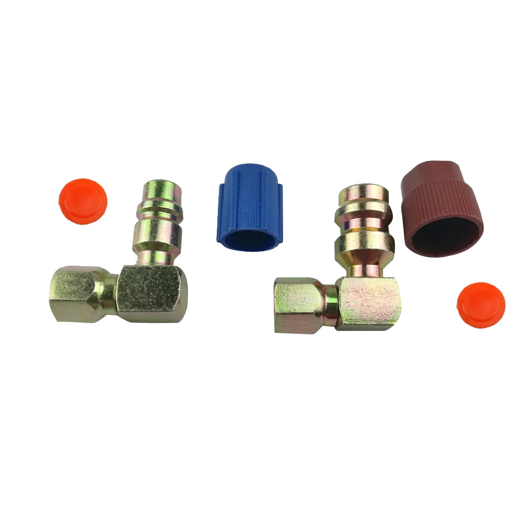 1 Pair A/C Adapter 7/16L 3/8H R12 to 134a 90 Degree Connector With Caps