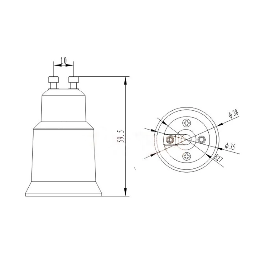 GU10 к E27Adapter-2 Pin(GU10) База к среднему винту(E27) цоколь лампы конвертер, светодиодный адаптер лампы держатель