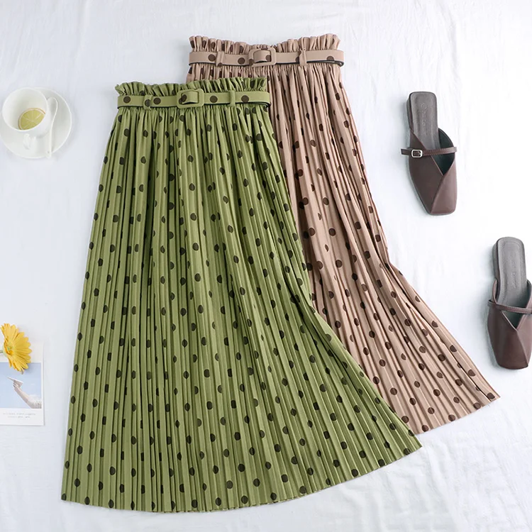 Хаки Черный Зеленый Фиолетовый Синий Гибкая эластичная высокая талия миди плиссированная винтажная юбка в горошек для женщин женские юбки saias