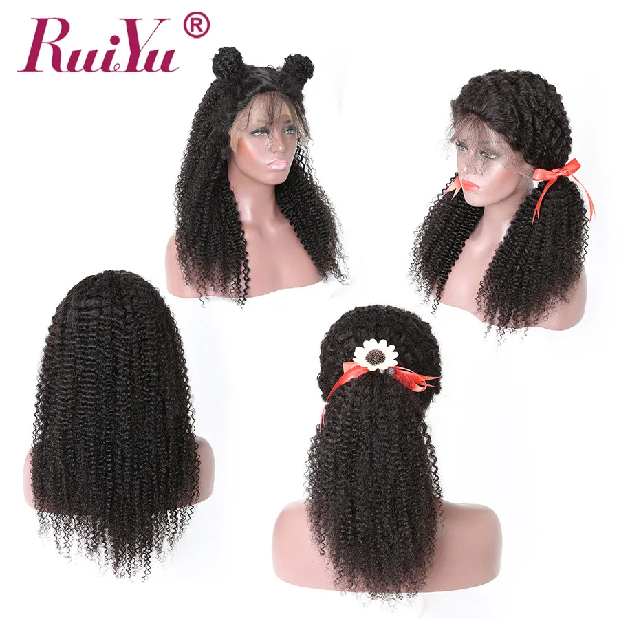 RUIYU странный вьющиеся натуральные волосы парик с волосами младенца 360 кружева фронтальной парик# 1B бразильский длинные кружевные парики для черный для женщин Волосы remy