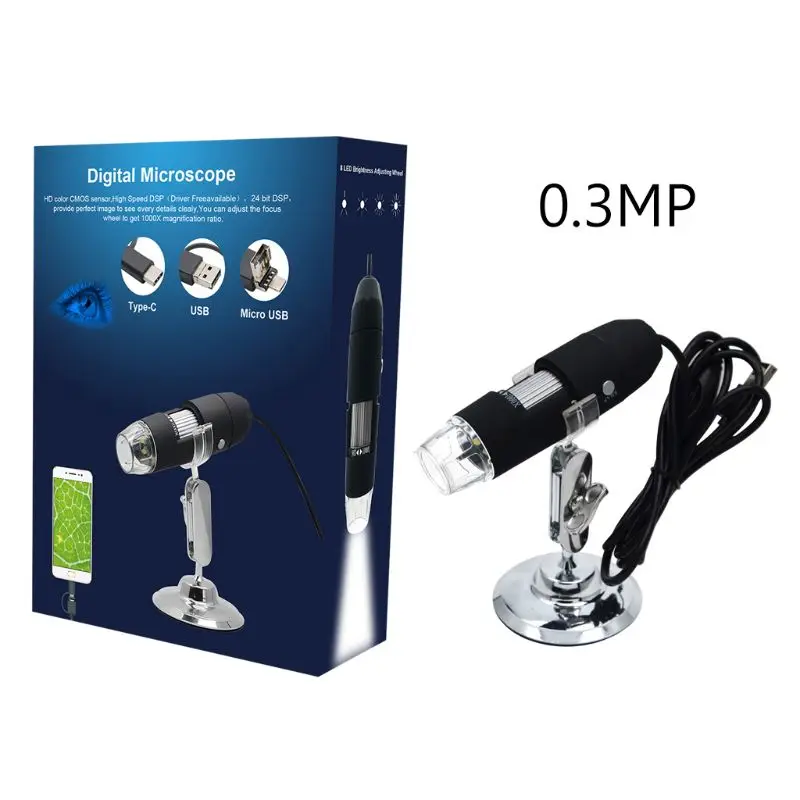 0.3MP 2MP 3в1 USB 1000X камера микроскопа 1080p видео для смартфона OSX Windows PC M7DA - Цвет: 0.3MP