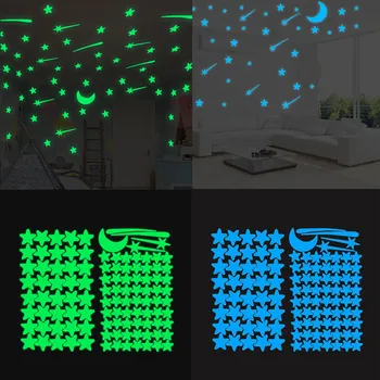 

103 pcs Luminous Stars Meteor moon Wall Sticker For Kids Room Living Room Bedroom Decoration Decals Glow In The Dark 3D Stickers