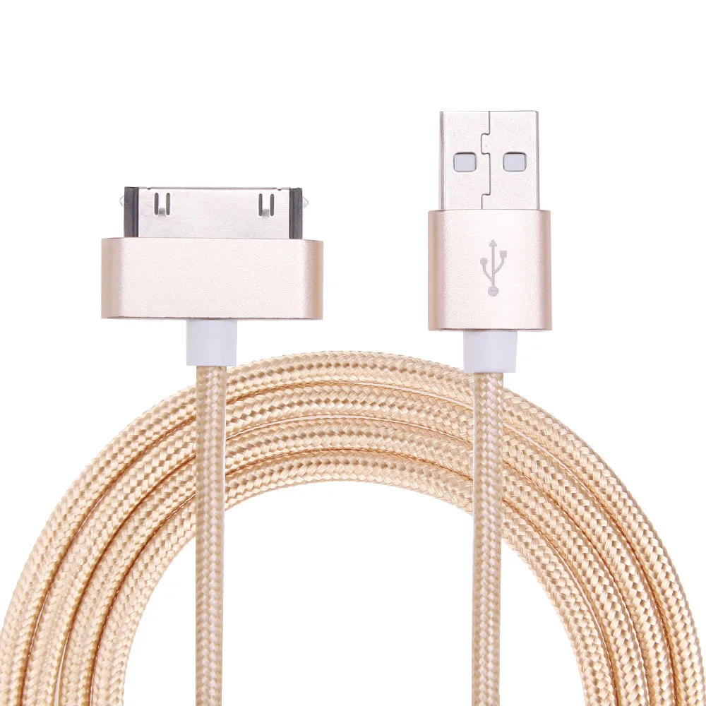 Rovtop 30 Pin USB кабель для IPhone 4S 4, металлический штекер, нейлоновая оплетка, кабель для зарядного устройства, 2А, шнур для быстрой зарядки и синхронизации данных для IPad 2 - Цвет: Золотой