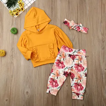 

3PCS Toddler Baby Girl Outfits Floral Clothes Hoodie Tops+Pants Set Tracksuit