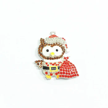 

Newest ! ! ! 41MM*36MM 10pcs/lot Christmas Owl Rhinestone Pendants For Christmas Jewelry Making