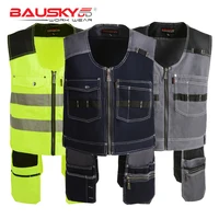 Bauskydd High Quality Men Male Female Outdoor Workwear Mens Work Vests Multifunction Tool Multi Pockets Vests Blue/Grey 1