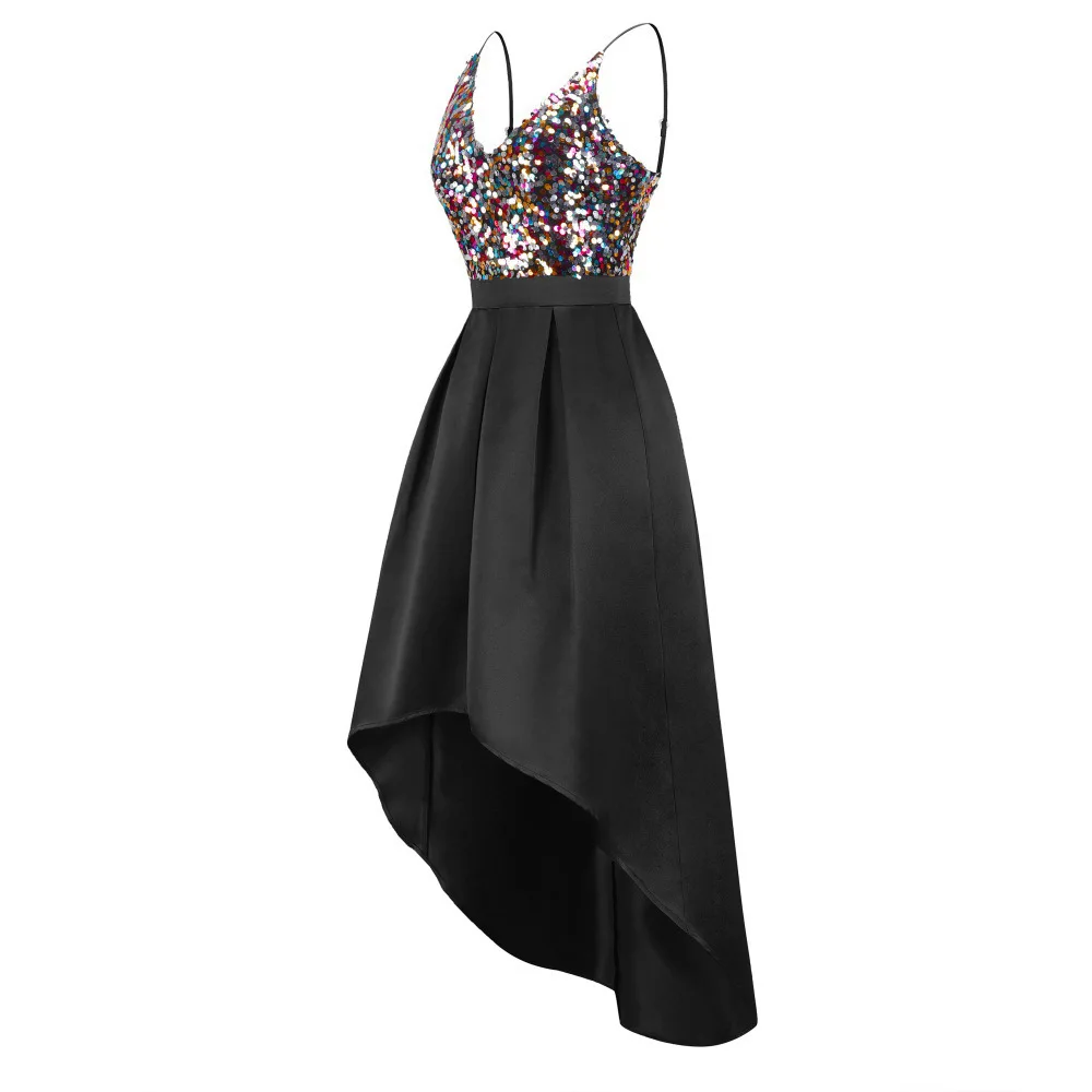 Sexy Prom Dresses Sequined Asymmetrical Deep V-Neck Spaghetti Straps Backless Sparkle Evening Party Gowns Vestidos De Gala 2020