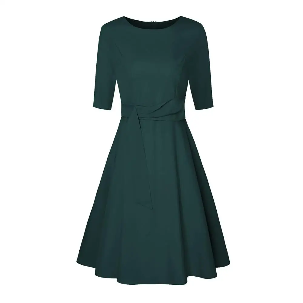 Зимнее женское винтажное 50s большой свинг-платье рокабилли pinup vestido Половина рукава Зеленый Бежевый Ретро Винтаж размера плюс платья jurken - Цвет: 1