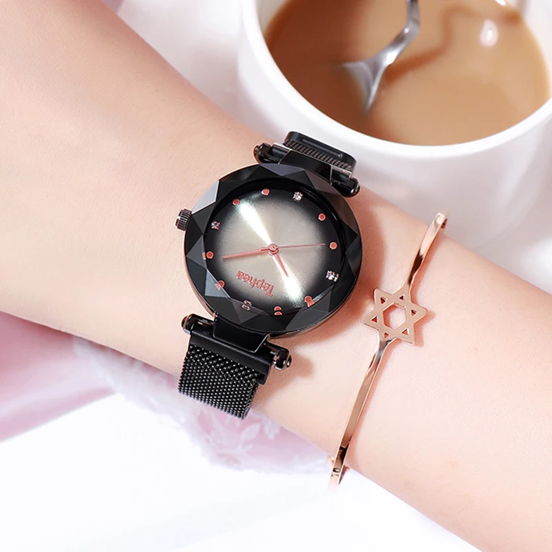 Роскошные женские часы из розового золота со стразами модные звездным небом на