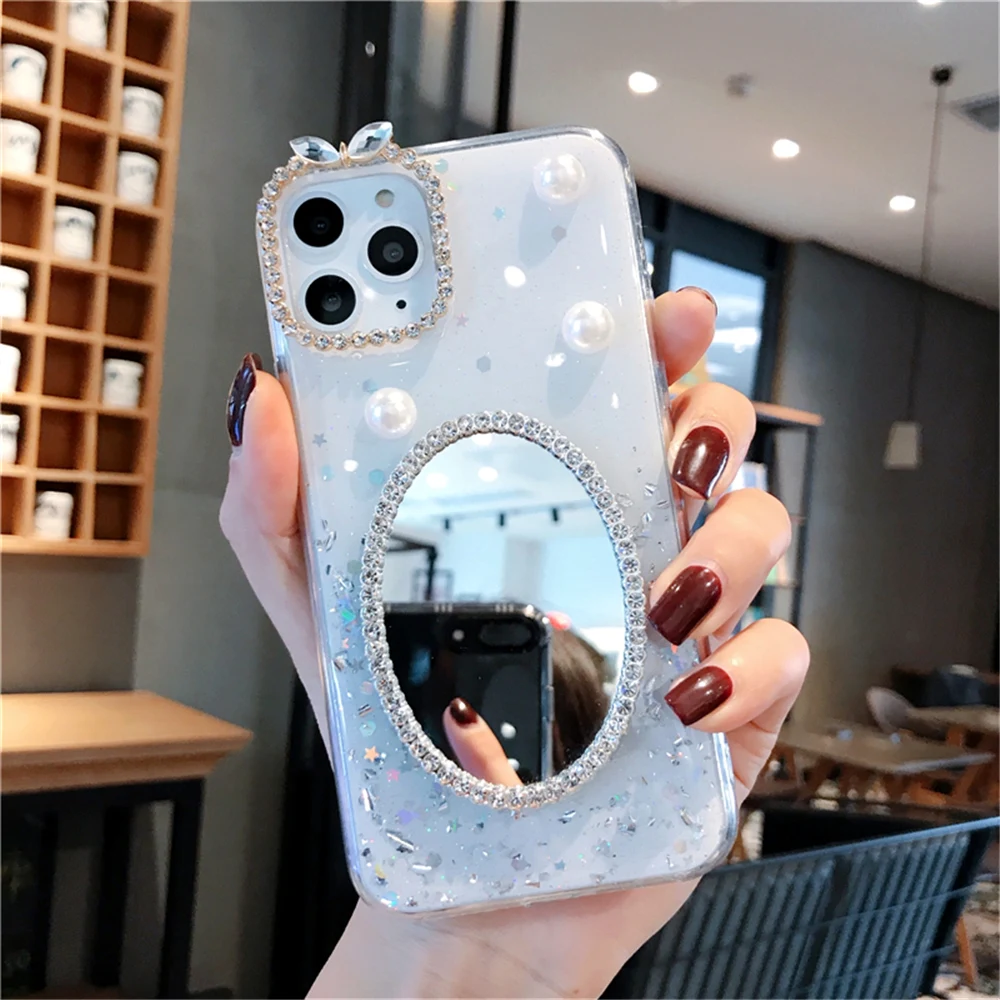 Роскошный блестящий силиконовый чехол с алмазными линзами для iPhone 11 Pro Max 6 6S 7 8 Plus, модный зеркальный чехол для макияжа X XR XS Max