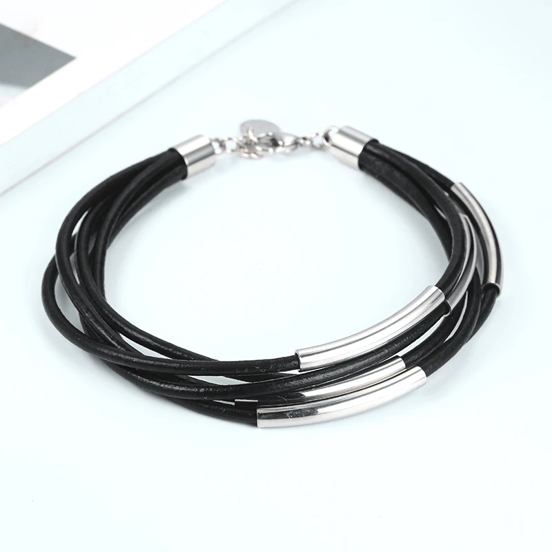 Women's Bracelet Bohemian Multilayer Leather Rope Stainless Steel Chain / Red / Blue / Black / Light Blue / Length Adjustable