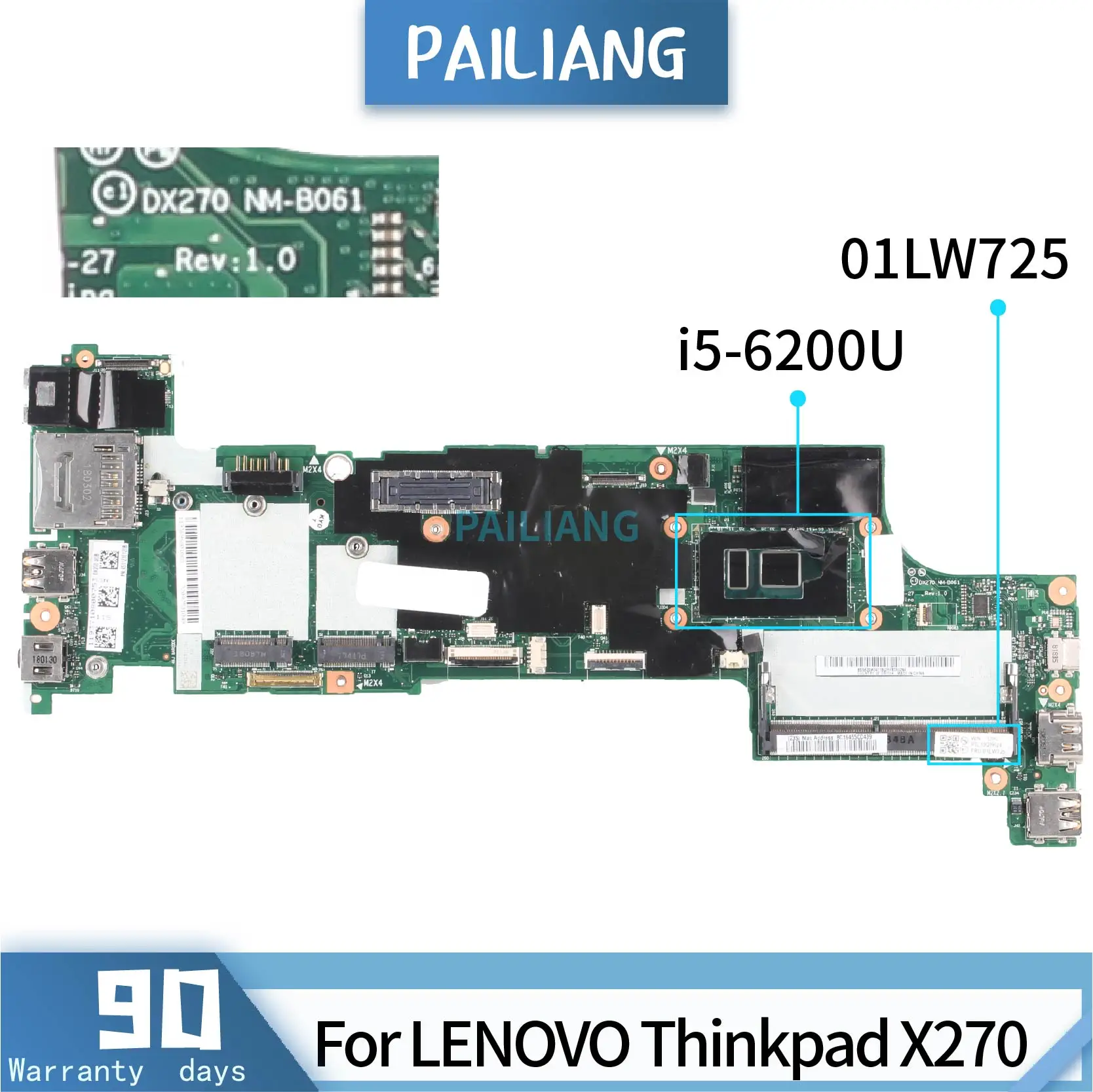 PAILIANG материнская плата для ноутбука LENOVO Thinkpad X270 Core SR2EY i5 6200U 01LW725 NM B061