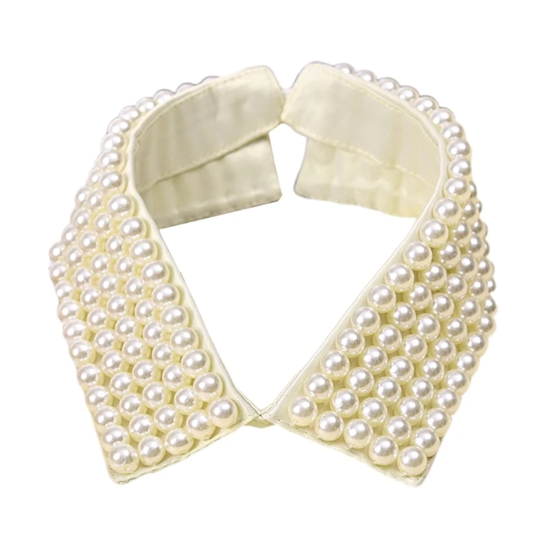 

Women Handmade Beading Faux Pearls Layers Bib Lapel Fake Collar Necklace Choker