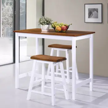 

Bar Table and Stool Set 3 Pieces Solid Wood Bar Furniture Set Bar Table Bar Table Classic Design Dining Room Furniture Modern
