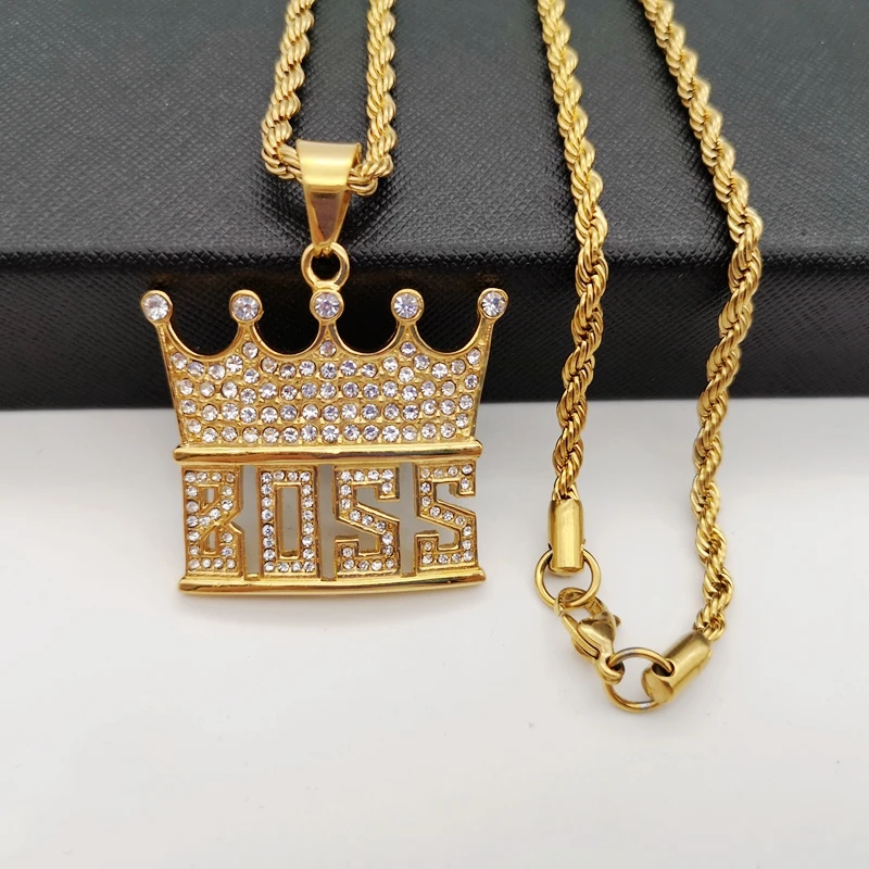 Twist chain Шикарное ожерелье в стиле хип-хоп Рок золотого цвета из нержавеющей стали с подвеской в виде короны босса для рэпера танцора - Окраска металла: Twist chain