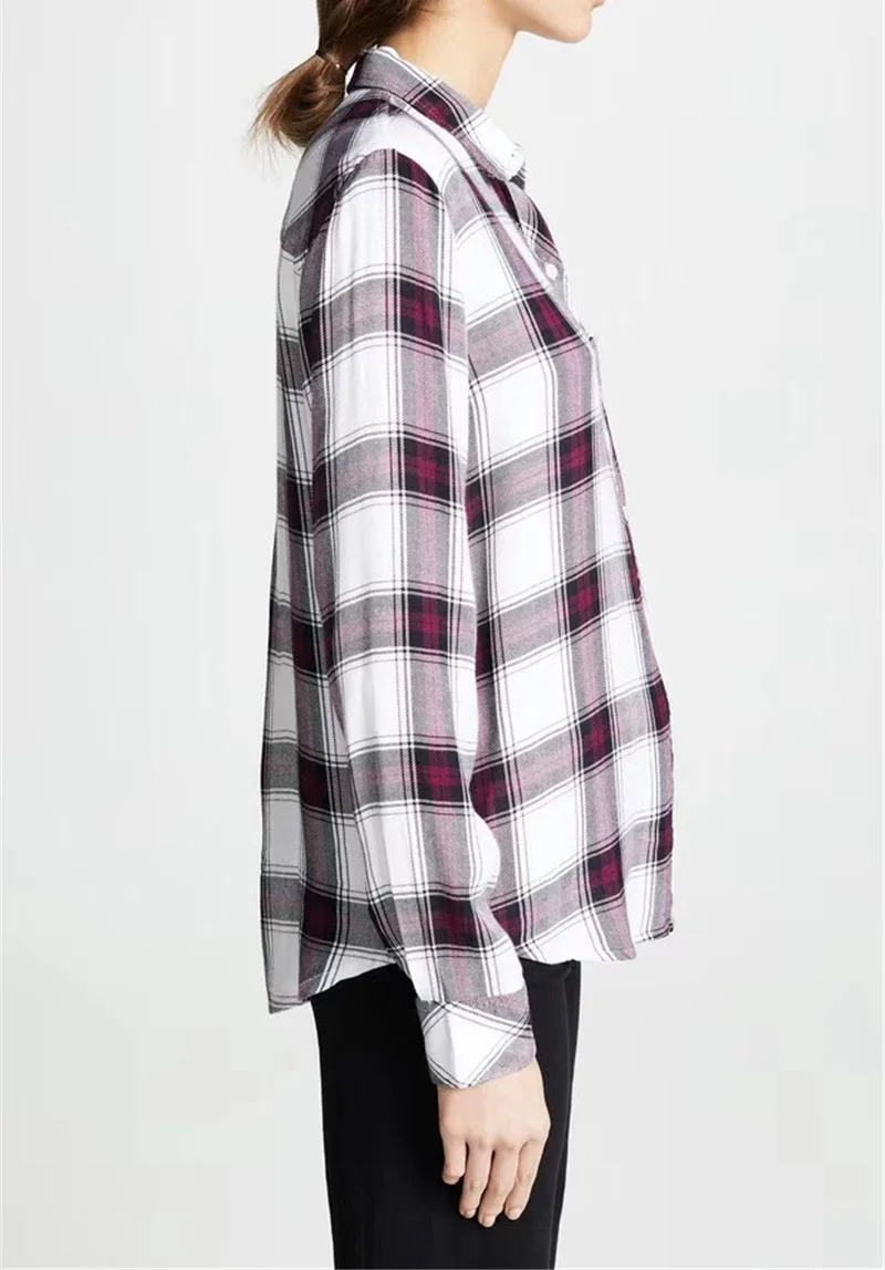 Женская мода Gingham клетчатая рубашка с длинным рукавом и воротником-новейший стильный Повседневный Топ в контрастную клетку