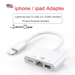 INGELON – câble Lightning vers HDMI, adaptateur hub 3 en 1, Ethernet RJ45, pour iphone, connexion dock HDMI, clavier, caméra, projecteur 