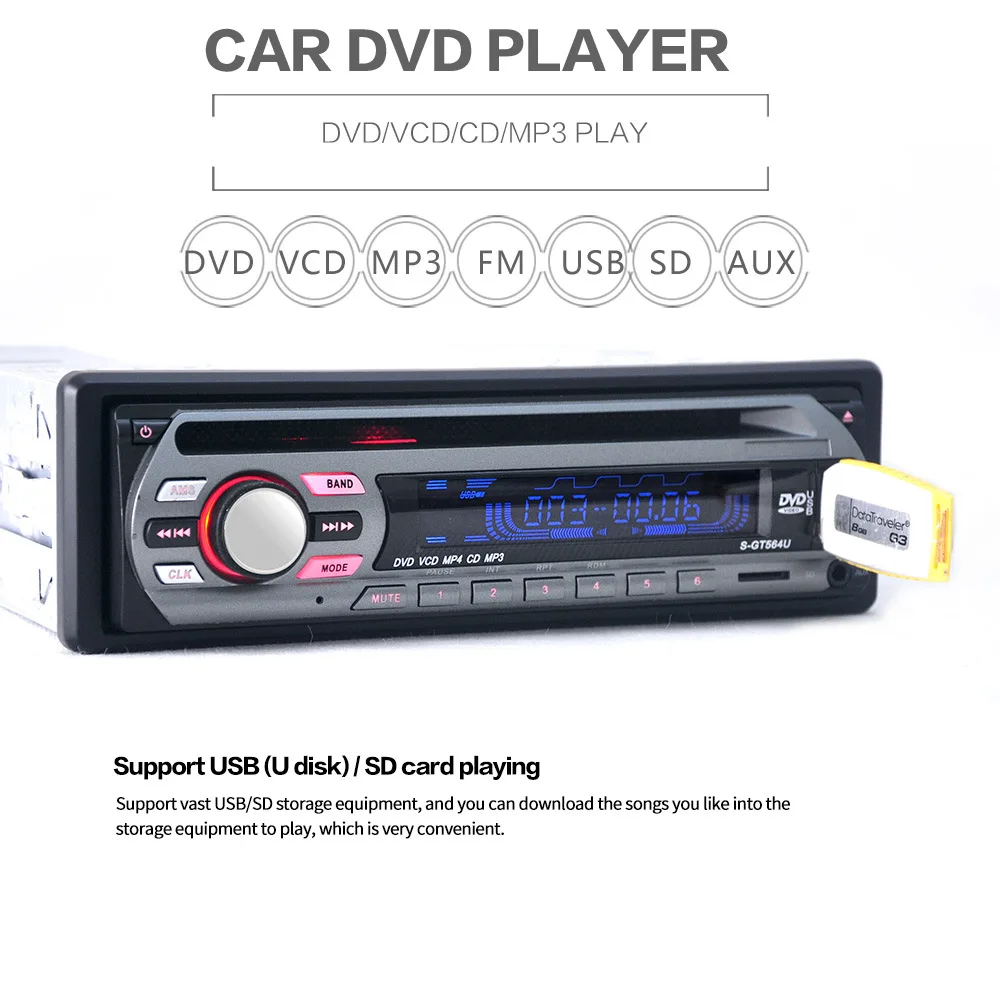 1 DIN автомобильный стерео dvd-плеер с MP3 приемником беспроводной пульт дистанционного воспроизведения автомобильный цифровой цветной CD/DVD Черный Музыкальный плеер 12 В
