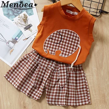 

Menoea Girls Brand Clothes 2020 Girls Elephant PatternT-shirt + Short Pants Suits Kids Summer Sleeveless Children Clothes Sets