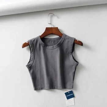 

2019 Summer New Style WOMEN'S Dress Europe And America Tops Riding Vest Solid Color Large Rims Versatile Short Navel Vest