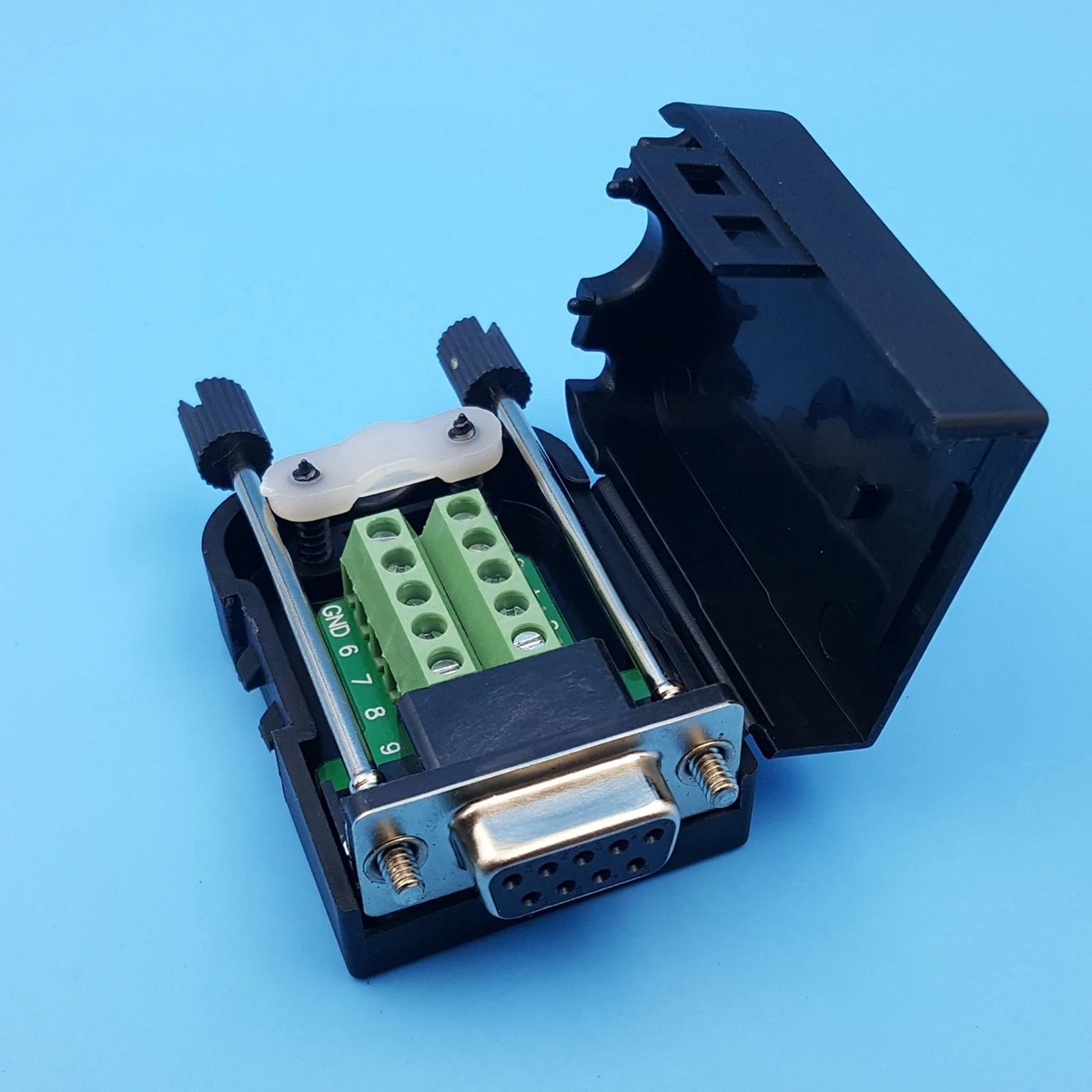New D-SUB DB9 Female 9Pin Black Cover Screw Type Breakout Terminals Connector