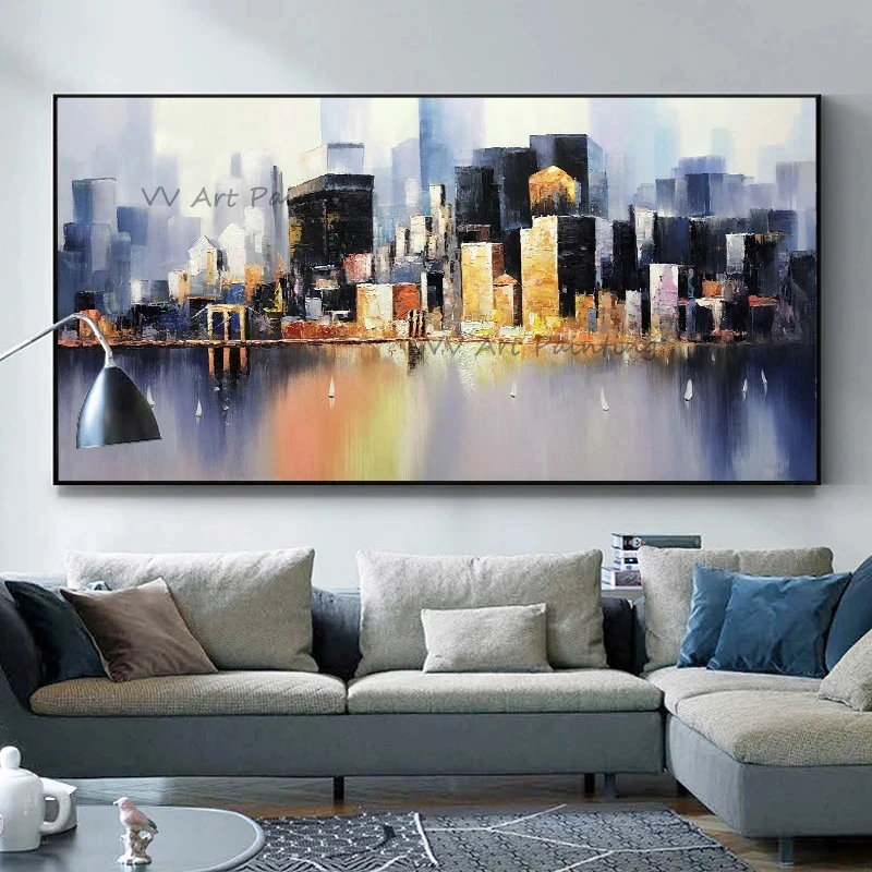 

Latest Handpainted City Oil Painting On Canvas New Handmade Knife Oil Painting Wall Art Picture Home Decoration For Living Room