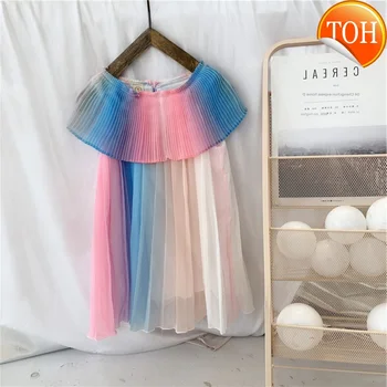 

Summer New Girls Dress Doll Collar Gradient Chiffon Fashion Pleated Dress Princess Party Dresses Baby Girls' Clothing
