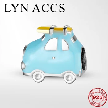 

Dream Travel Car 925 Sterling Silver Blue Enamel Charm Beads fits Original LYNACCS Charm Bracelets Fine Jewelry Making