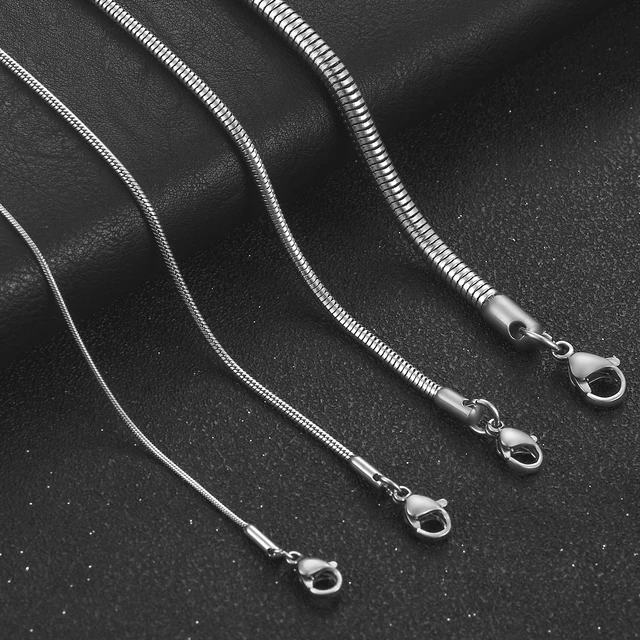 Cadena de acero inoxidable 1/1.5/2.4/4mm para hombre y mujer, Collar de plata, cadena de serpiente de alta calidad