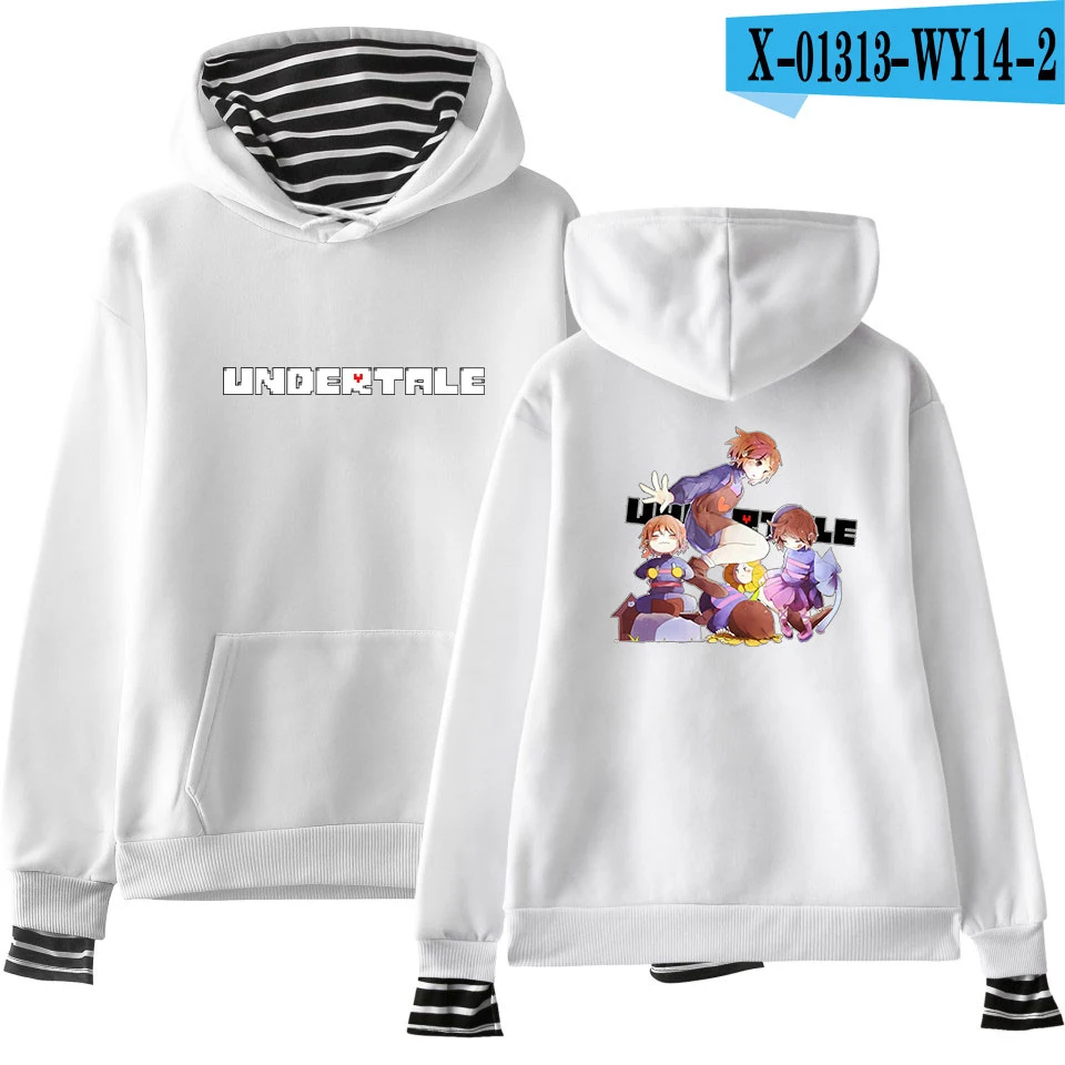 white Undertale Sans толстовки Модные полосатые женские пуловеры поддельные из двух частей толстовки мужские мультфильм печати толстовки свободные Harajuku Толстовка - Цвет: white
