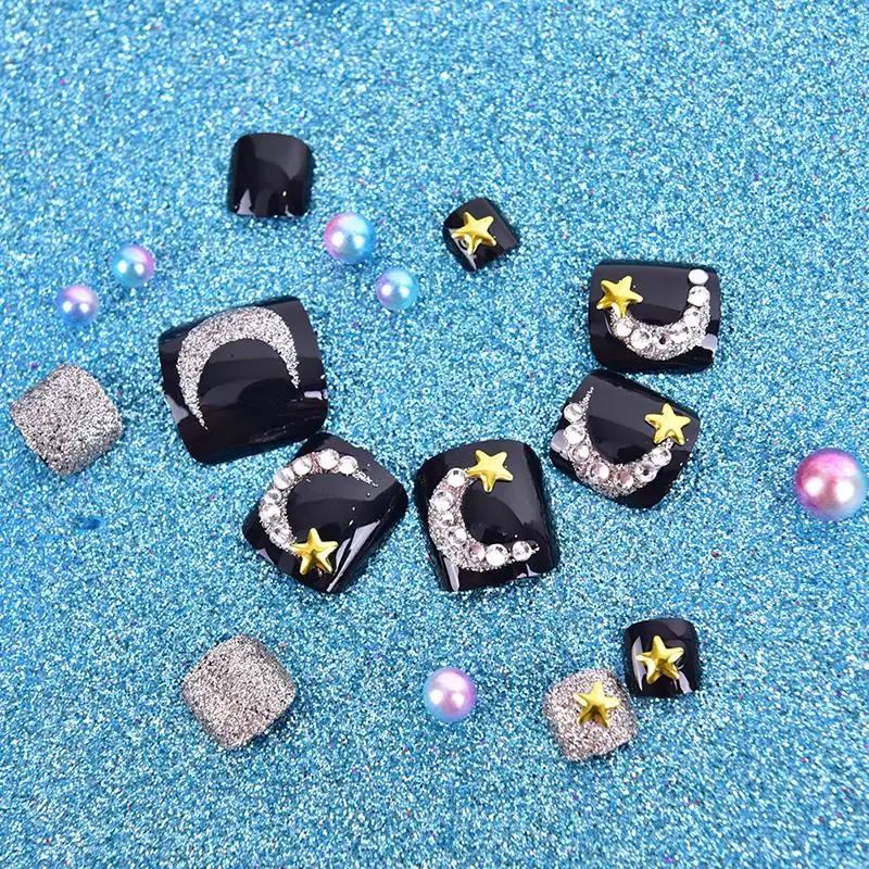 24Pcs Rhinestone Foot False Nail Wearable Fake Press On Nail With Glue