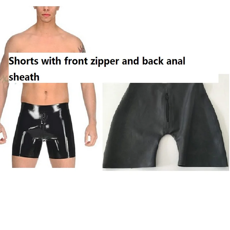 New-sexy-plus-big-Men-Latex-Rubber-Fetish-Shorts-Underwear-with-an-Attached-Anal-Sheath-Front