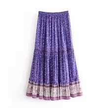 Винтажная шикарная летняя модная женская пляжная юбка в стиле бохо с цветочным принтом, высокая эластичная талия, трапециевидная юбка в стиле бохо