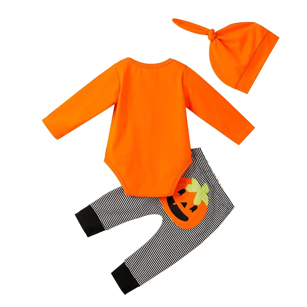 New Children Clothes Festival-wear Costume Newborn Infant Baby Boy Girl Halloween Letter Romper Pumkin Pants Hat Cap Outfit