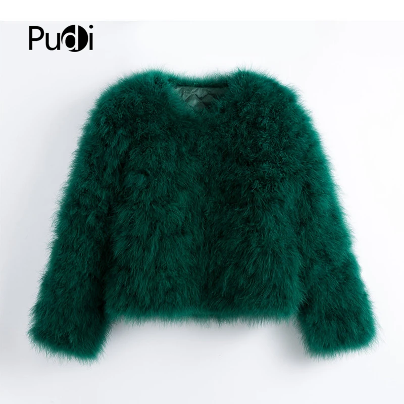 Online Pudi 2019 nuevo abrigo de piel de avestruz color caramelo para mujer pelo de pavo envío gratis chaqueta informal corta parka CT902