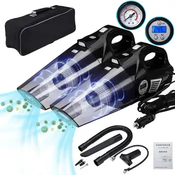 

4 In 1 Car Vacuum Cleaner Vacuuming Automobile Auto Handheld Vacuum Cleaner Wet Dry Dual Use Tire Inflator Pump Pressure Gauge
