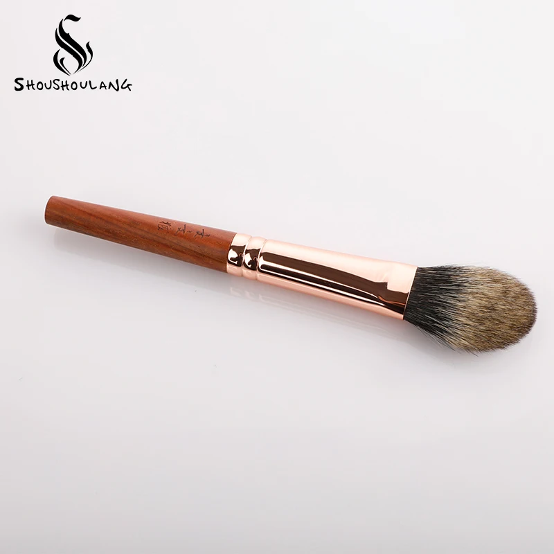 Shoushoulang Professional Handmade Make Up Brush Flat Round Blush Highlighter Brush Soft Squirrel Hair Makeup Brushes 4