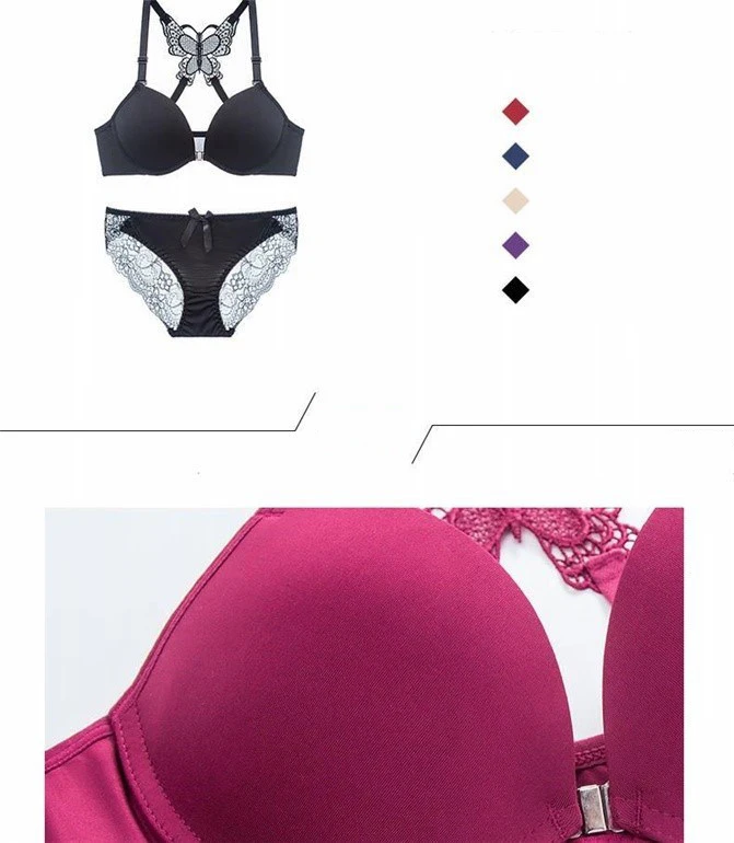 ATHVOTAR Sexy Underwear Sets Lace Butterfly Bra Set Beauty Back Lingerie Suits Push Up Front Closure Bra Women Panties sexy bra and panty set