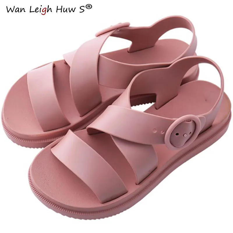 Size 36~40 Flat Sandals Women Shoes Gladiator Open Toe Buckle Soft Jelly Sandals Female Casual Women's Flat Platform Beach Shoes