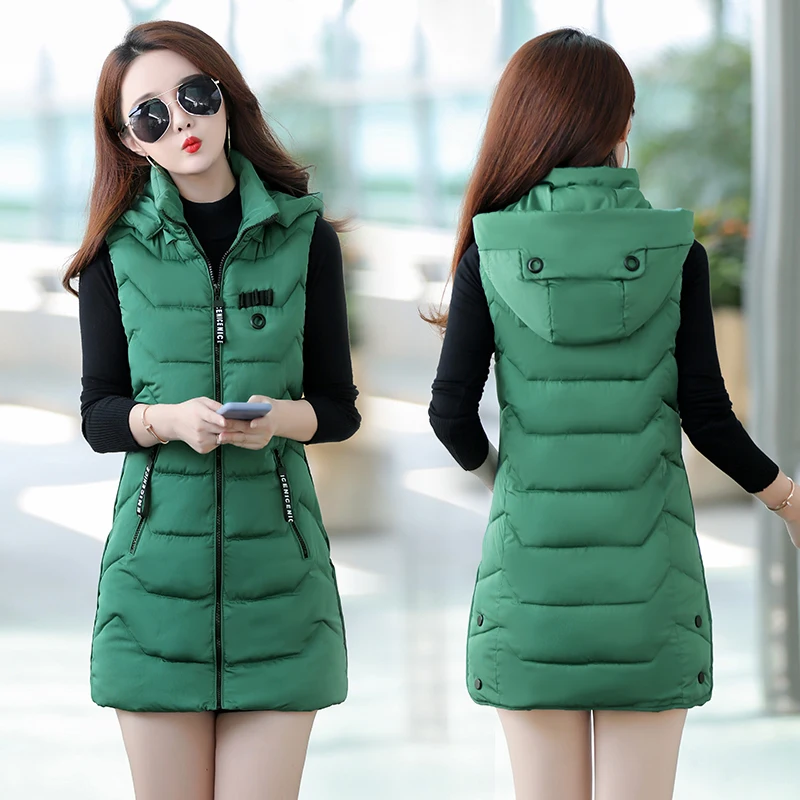 Solid Coletes Vadim Vest Women Colete Feminino Winter New Women's Slim Slimming Cotton In The Long Section Of Warm Hooded