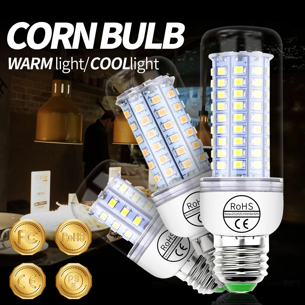 Bombilla Led E27 luz fria E14 Свеча лампа 220 В 30 36 48 56 69 светодиодов лампада 240