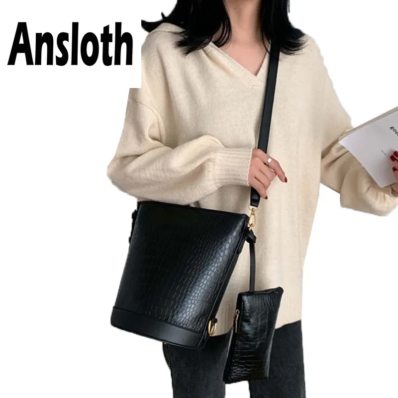 

Ansloth Crocodile Pattern Handbag Women Bag Luxury Designer Composite Bag Ladies Small Shoulder Bag Female Wallet Purse HPS707