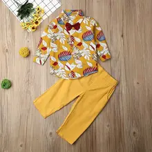 Pudcoco/Одежда для маленьких мальчиков рубашка с длинными рукавами и принтом в виде листьев однотонные топы, длинные штаны Вечерние платья из 2 предметов для свадьбы