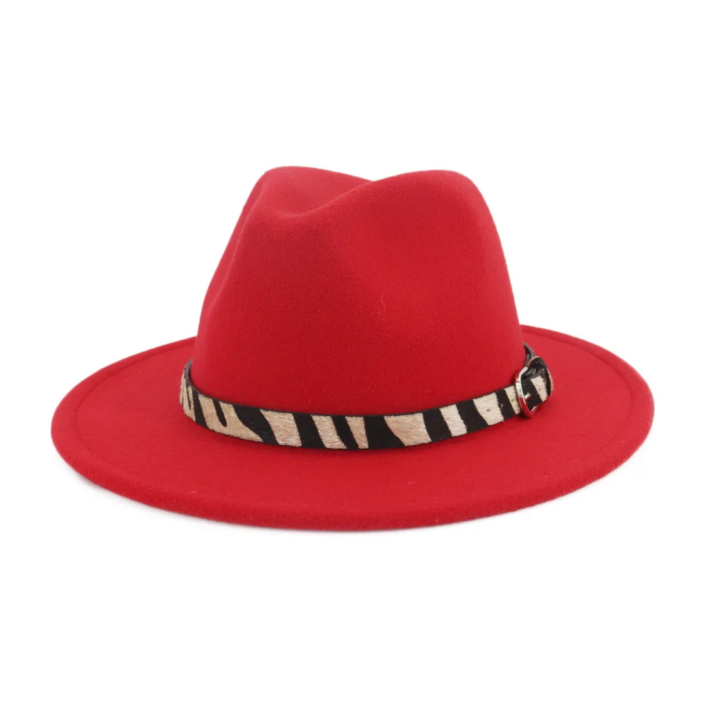 Осенняя и зимняя одноцветная шляпа с полями, шляпа для путешествий, шляпа-федора, джаз, Панама, шляпы для женщин и девушек 65 - Цвет: Красный