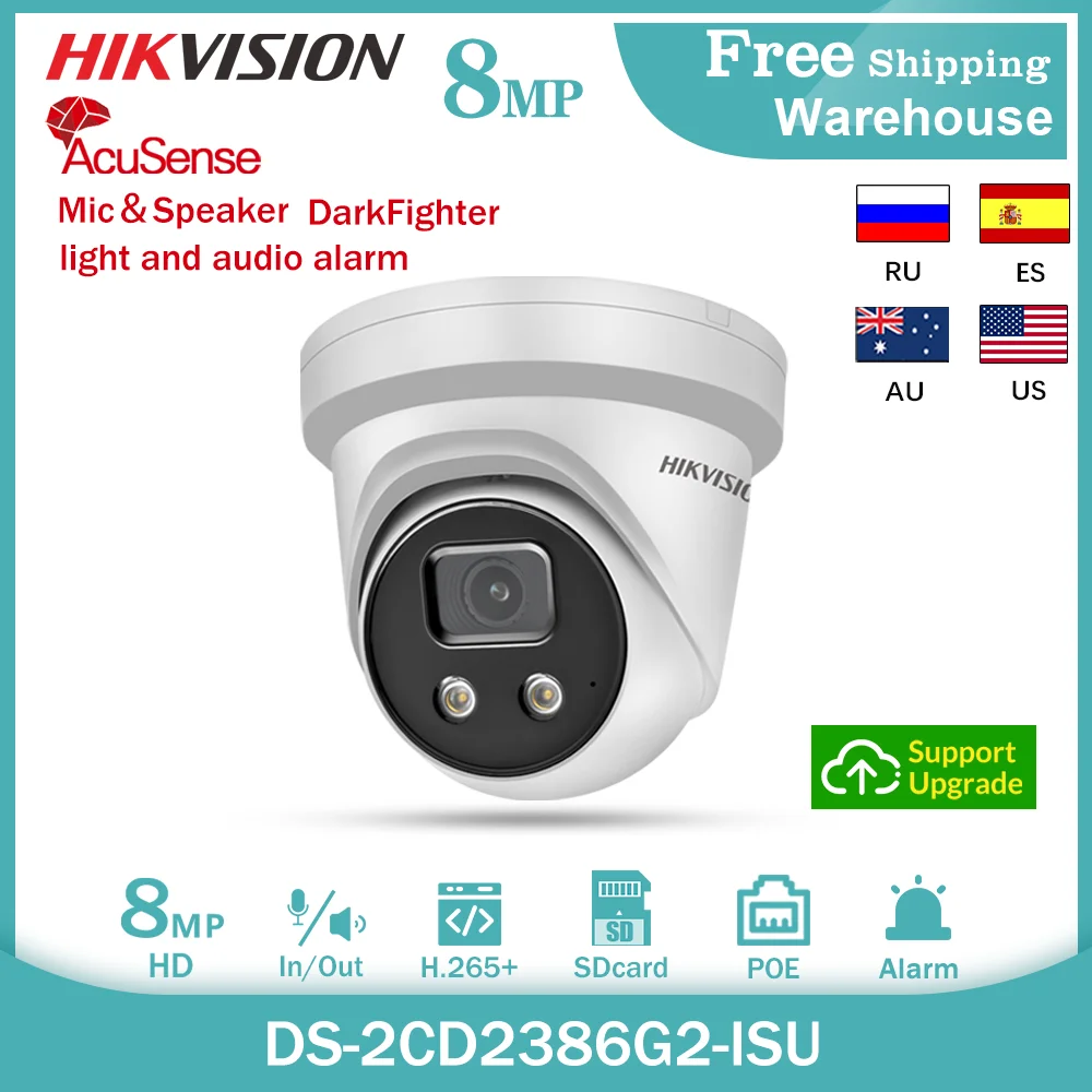 Hikvision 8MP IP-камера 4K AcuSense DS-2CD2386G2-ISU/SL DarkFighter встроенный микрофон и динамик CCTV